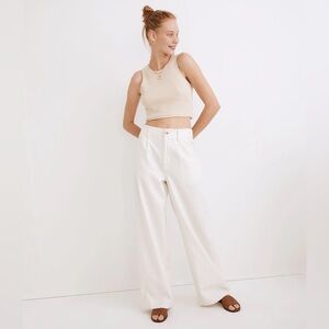 Madewell Women’s Off White Cotton Linen Pleated Wide-Leg Pants—27” Inseam